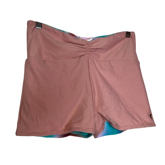 Citrus Shirred Reversible Booty Swim Shorts Pink Multicolor NWT Size Large - Picture 2 of 10